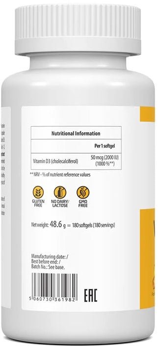 Vitamin D3 2000IU – 180 softgels - Afbeelding 3