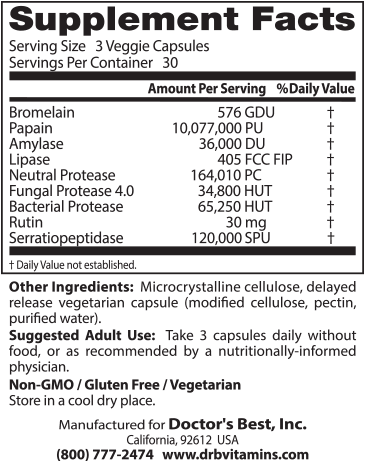 DrB0184 Proteolytic Enzymes - 90 veggie caps - Afbeelding 2