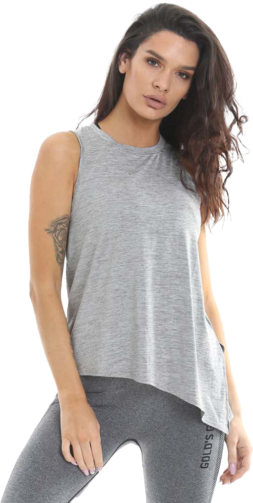 GGLTVST116 Golds Gym Ladies Angled Vest Top - Grey Marl