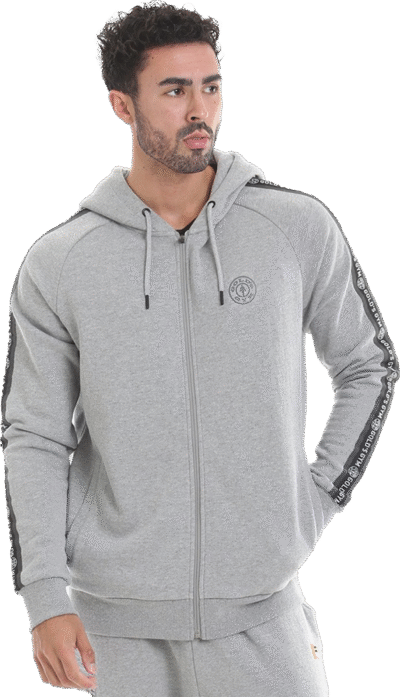 GGSWT084 Golds Gym Zipper Hoodie Branded Tape - Grey