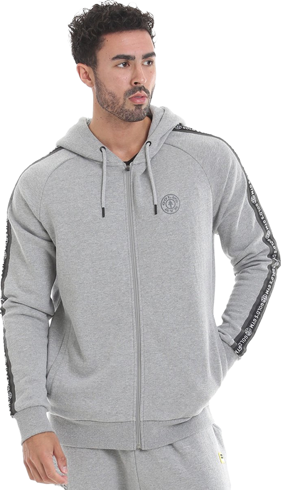 GGSWT084 Golds Gym Zipper Hoodie Branded Tape - Grey