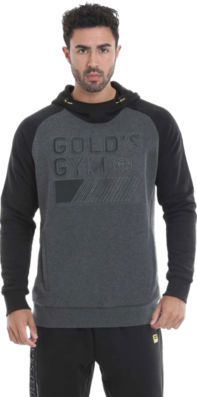 GGSWT086 Golds Gym Embossed Hood Sweater - Charcoal/Black