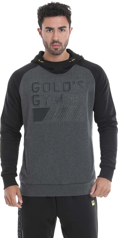 GGSWT086 Golds Gym Embossed Hood Sweater - Charcoal/Black
