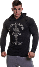 GGTOP009 Golds Gym Long Sleeve Hood T-Shirt - S - Black