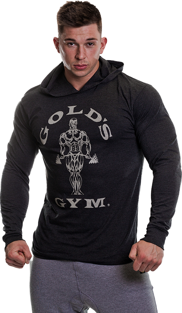 GGTOP009 Golds Gym Long Sleeve Hood T-Shirt - S - Black