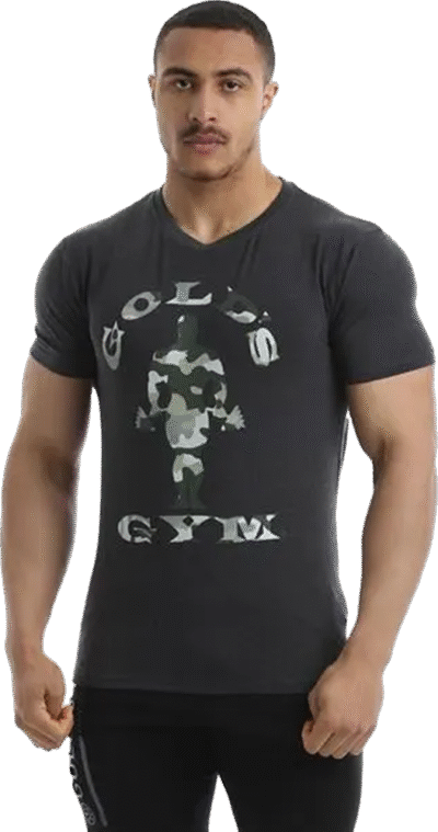 GGTS144 Golds Gym Slim Fit Stretch T-Shirt - S - Charcoal
