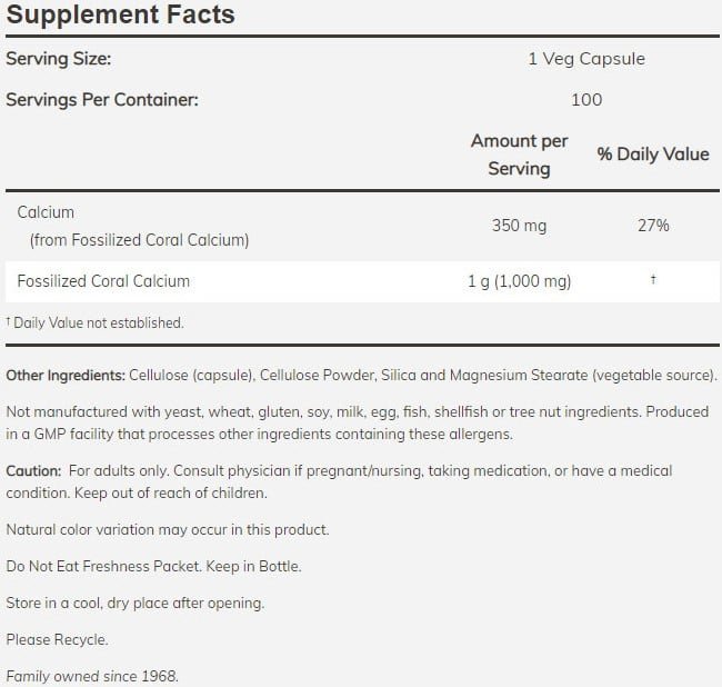 NOW1279 Coral Calcium 1000 mg – 250 veg caps - Afbeelding 2