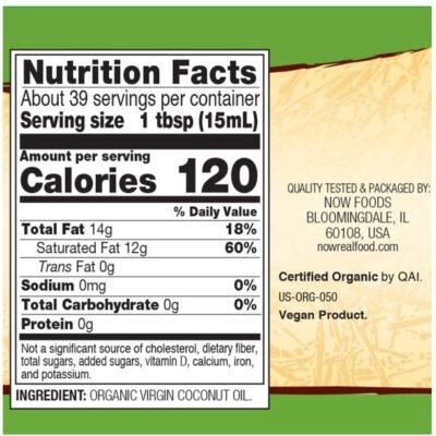 NOW1726 Coconut Oil Organic Virgin 568 ml - Afbeelding 2