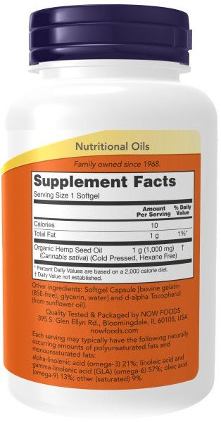 NOW1799 Hemp Seed Oil 1000 mg – 120 softgels - Afbeelding 2