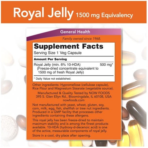 NOW2565 Royal Jelly 1500 mg – 60 veg caps - Afbeelding 2