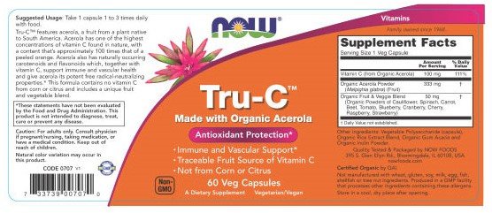 NOW707 Tru-C with Acerola – 60 veg caps - Afbeelding 2