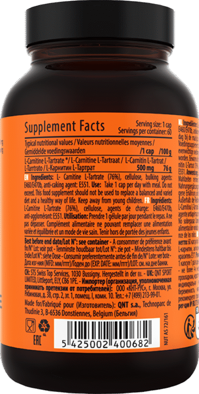 L-Carnitine 500 mg – 60 caps - Afbeelding 2