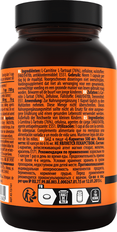 L-Carnitine 500 mg – 60 caps - Afbeelding 3