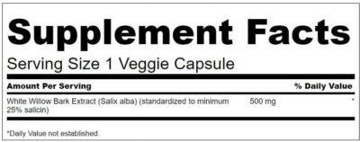 SWH226 White Willow Bark – 500mg – 60 veg caps - Afbeelding 2